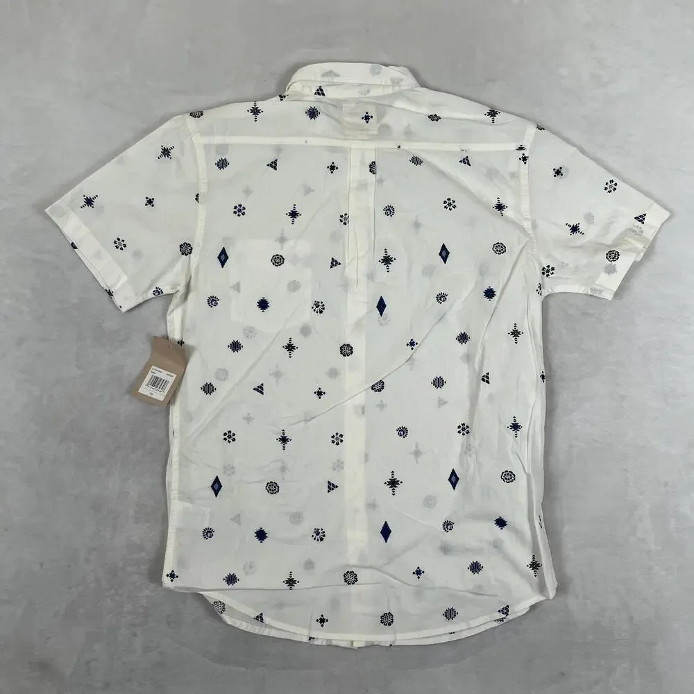 Levi's Shirt Mens Medium White Geometric Short Sleeve Button Front Casual Summer